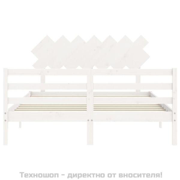 Рамка за легло с табла, бяла, 140х200 см, масивно дърво