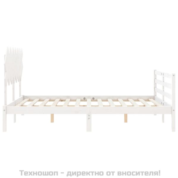 Рамка за легло с табла, бяла, 140х200 см, масивно дърво