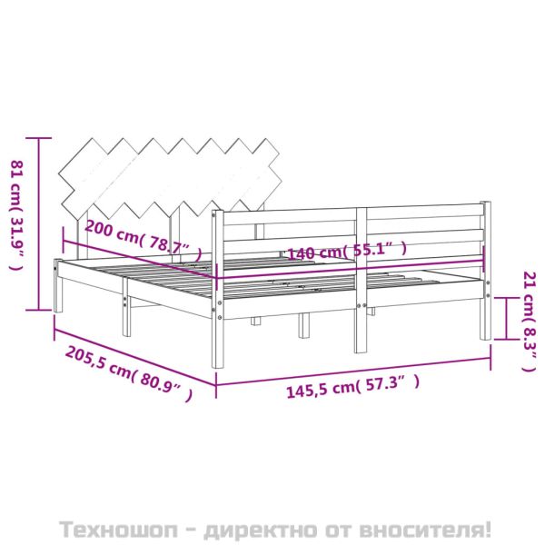 Рамка за легло с табла, бяла, 140х200 см, масивно дърво