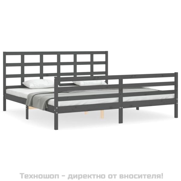 Рамка за легло с табла, сива, 200х200 см, масивно дърво