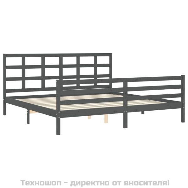 Рамка за легло с табла, сива, 200х200 см, масивно дърво