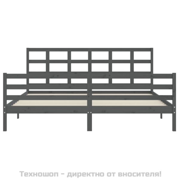 Рамка за легло с табла, сива, 200х200 см, масивно дърво