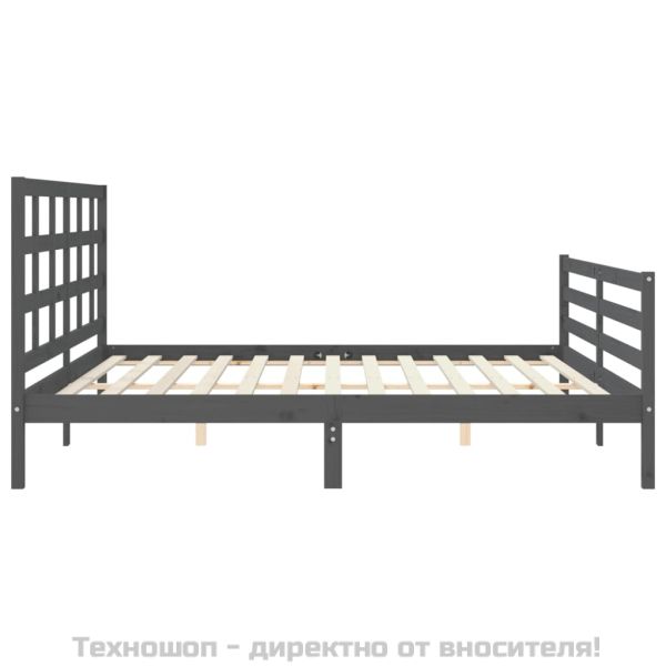 Рамка за легло с табла, сива, 200х200 см, масивно дърво