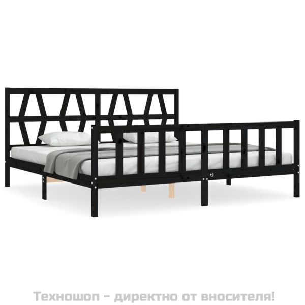 Рамка за легло с табла, черна, 200x200 см, масивно дърво