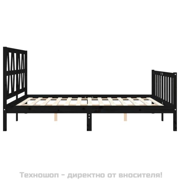 Рамка за легло с табла, черна, 200x200 см, масивно дърво