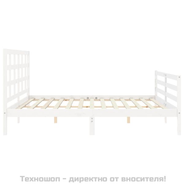 Рамка за легло с табла, бяла, 200x200 см, масивно дърво