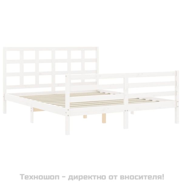 Рамка за легло с табла бяла King Size масивно дърво