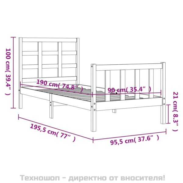 Рамка за легло без матрак, бял, 90x190 см, борово дърво масив