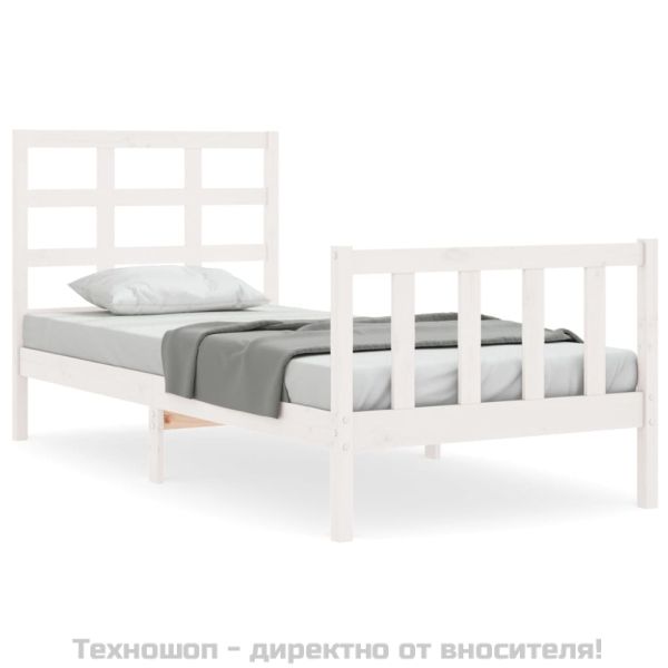 Рамка за легло без матрак, бял, 90x200 см, бор масив