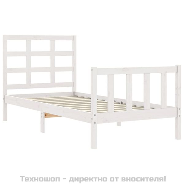Рамка за легло без матрак, бял, 90x200 см, бор масив