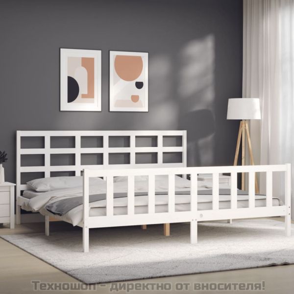 Рамка за легло без матрак, бял, 200x200 см, бор масив