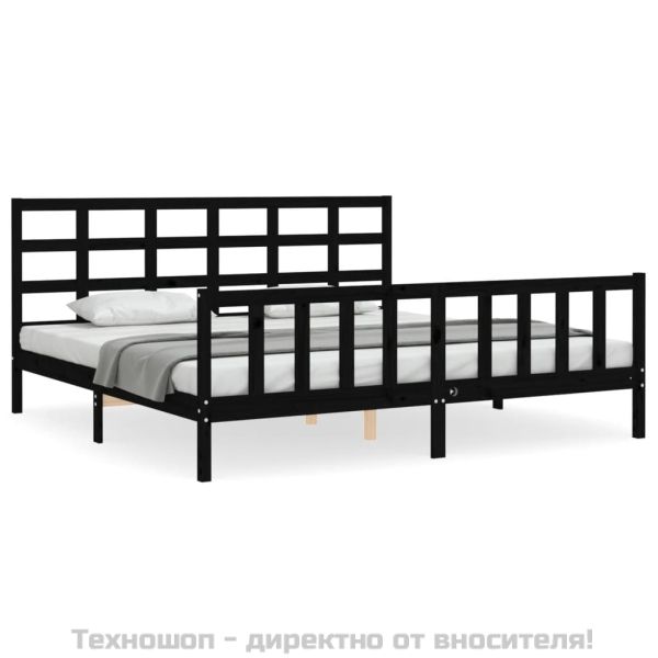 Рамка за легло с табла, черна, 200x200 см, масивно дърво