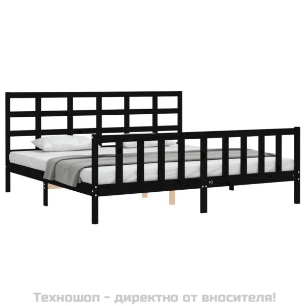 Рамка за легло с табла, черна, 200x200 см, масивно дърво