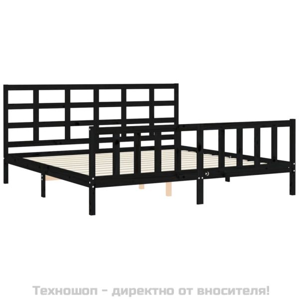 Рамка за легло с табла, черна, 200x200 см, масивно дърво