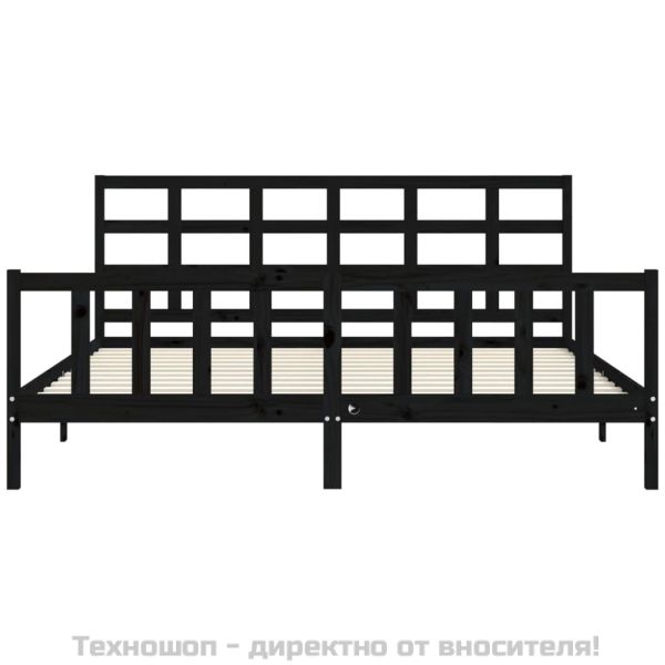 Рамка за легло с табла, черна, 200x200 см, масивно дърво