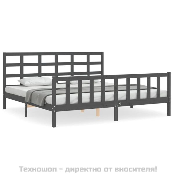 Рамка за легло с табла, сива, 200х200 см, масивно дърво