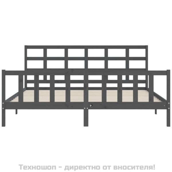Рамка за легло с табла, сива, 200х200 см, масивно дърво