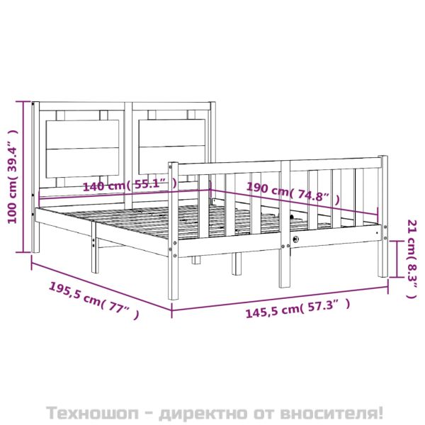 Рамка за легло без матрак, 140x190 см, масивна чамова дървесина