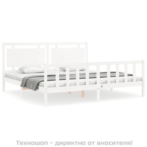 Рамка за легло без матрак, бял, 200x200 см, бор масив