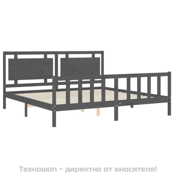 Рамка за легло с табла, сива, 200х200 см, масивно дърво