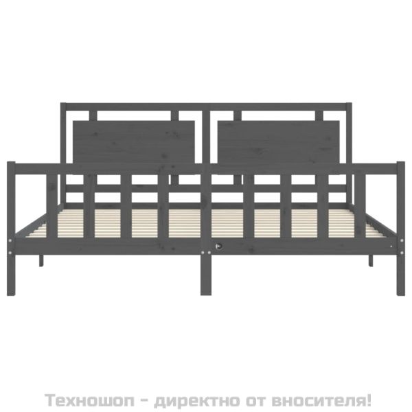 Рамка за легло с табла, сива, 200х200 см, масивно дърво