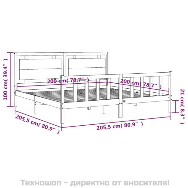 Рамка за легло с табла, сива, 200х200 см, масивно дърво
