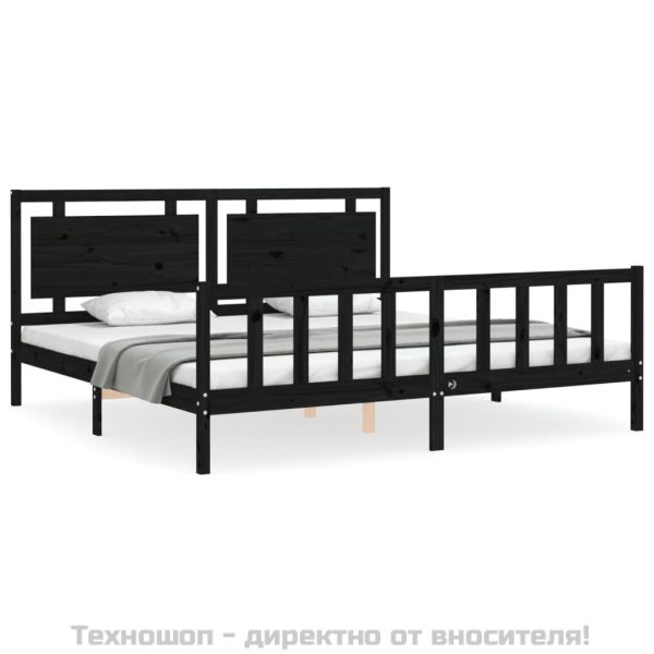 Рамка за легло с табла, черна, 200x200 см, масивно дърво