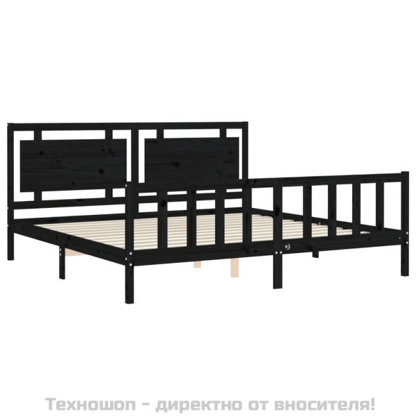 Рамка за легло с табла, черна, 200x200 см, масивно дърво
