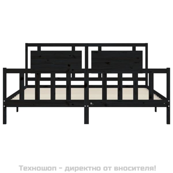 Рамка за легло с табла, черна, 200x200 см, масивно дърво