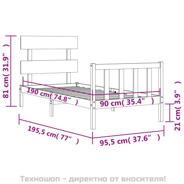 Рамка за легло с табла бяла Single масивна дървесина