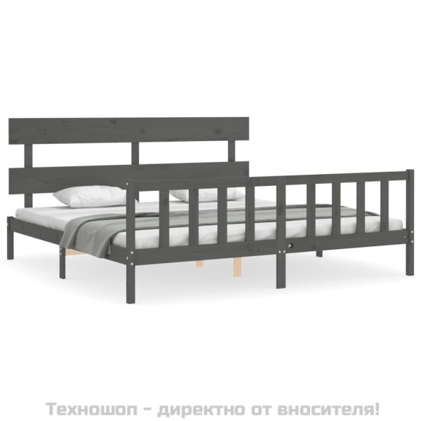 Рамка за легло с табла, сива, 200х200 см, масивно дърво