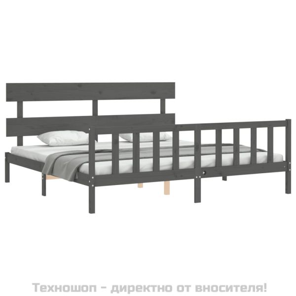 Рамка за легло с табла, сива, 200х200 см, масивно дърво