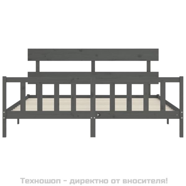 Рамка за легло с табла, сива, 200х200 см, масивно дърво