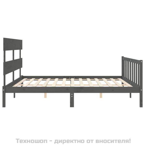 Рамка за легло с табла, сива, 200х200 см, масивно дърво