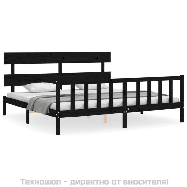 Рамка за легло с табла, черна, 200x200 см, масивно дърво
