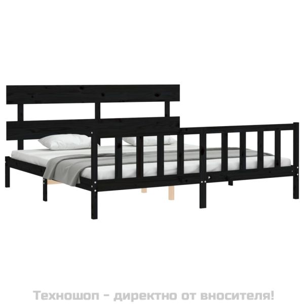 Рамка за легло с табла, черна, 200x200 см, масивно дърво