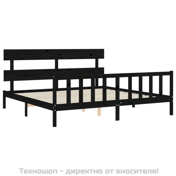 Рамка за легло с табла, черна, 200x200 см, масивно дърво