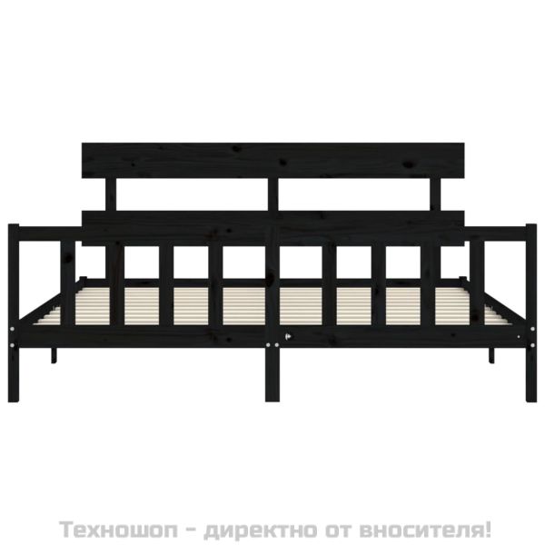 Рамка за легло с табла, черна, 200x200 см, масивно дърво