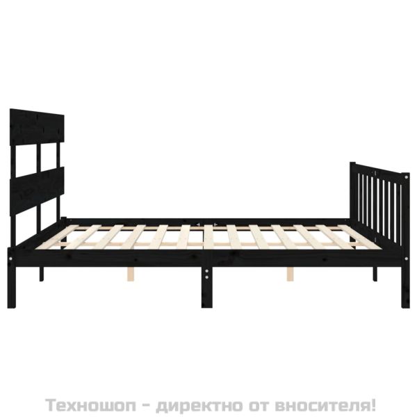Рамка за легло с табла, черна, 200x200 см, масивно дърво