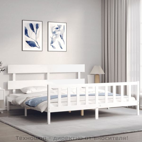 Рамка за легло без матрак, бял, 200x200 см, бор масив