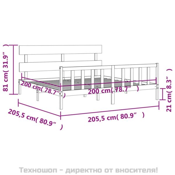 Рамка за легло без матрак, бял, 200x200 см, бор масив