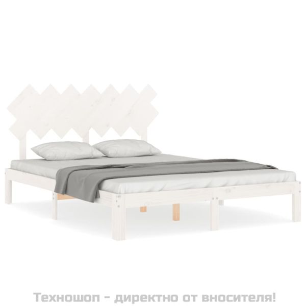 Рамка за легло с табла бяла King Size масивно дърво