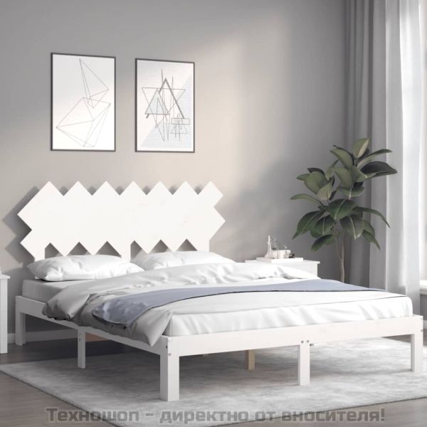 Рамка за легло с табла бяла King Size масивно дърво