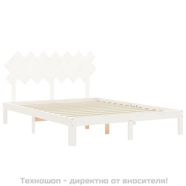 Рамка за легло с табла бяла King Size масивно дърво