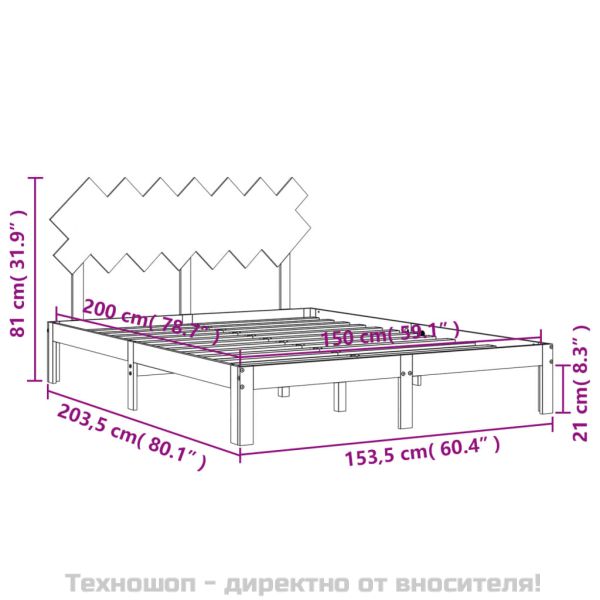 Рамка за легло с табла бяла King Size масивно дърво