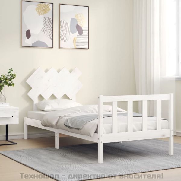 Рамка за легло с табла бяла Single масивна дървесина
