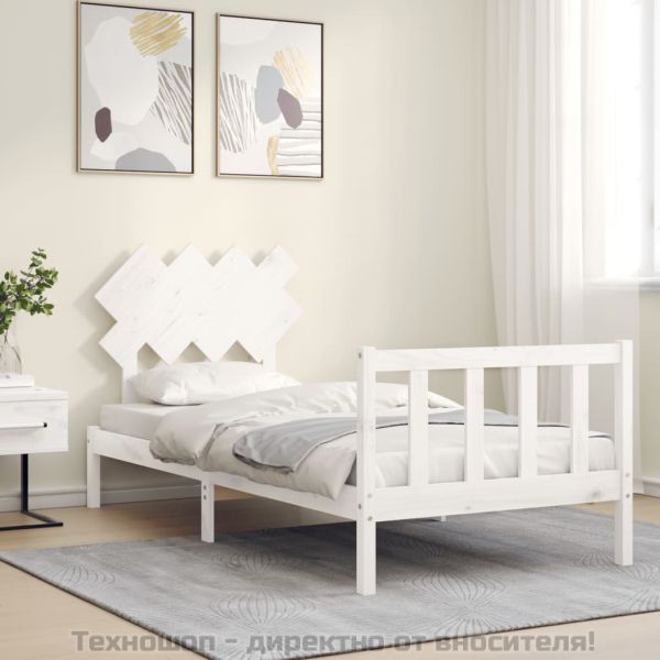 Рамка за легло без матрак, бял, 90x200 см, бор масив