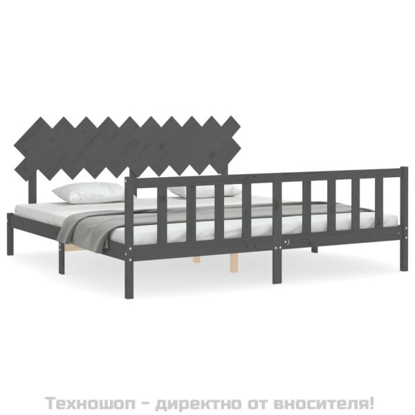 Рамка за легло с табла, сива, 200х200 см, масивно дърво