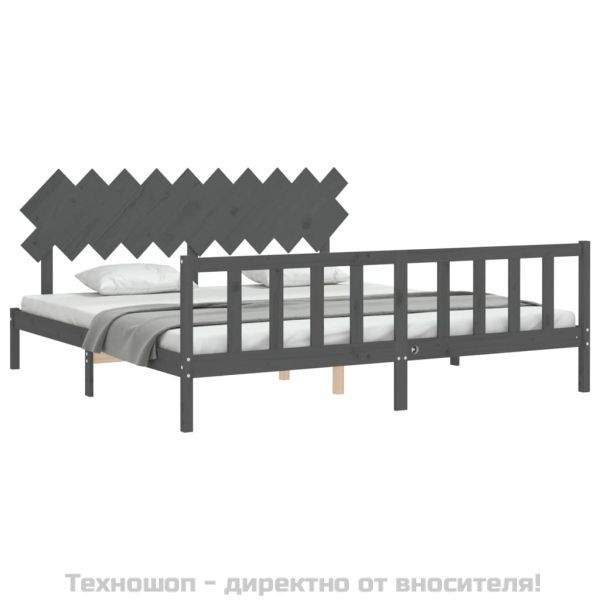 Рамка за легло с табла, сива, 200х200 см, масивно дърво