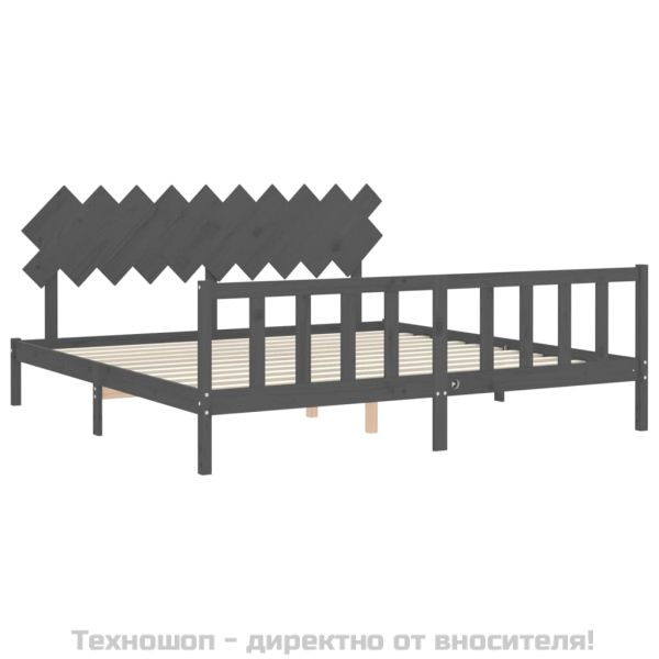 Рамка за легло с табла, сива, 200х200 см, масивно дърво